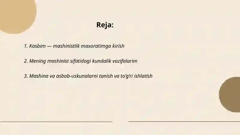 Kasbim va mashinistlik maxoratim 2