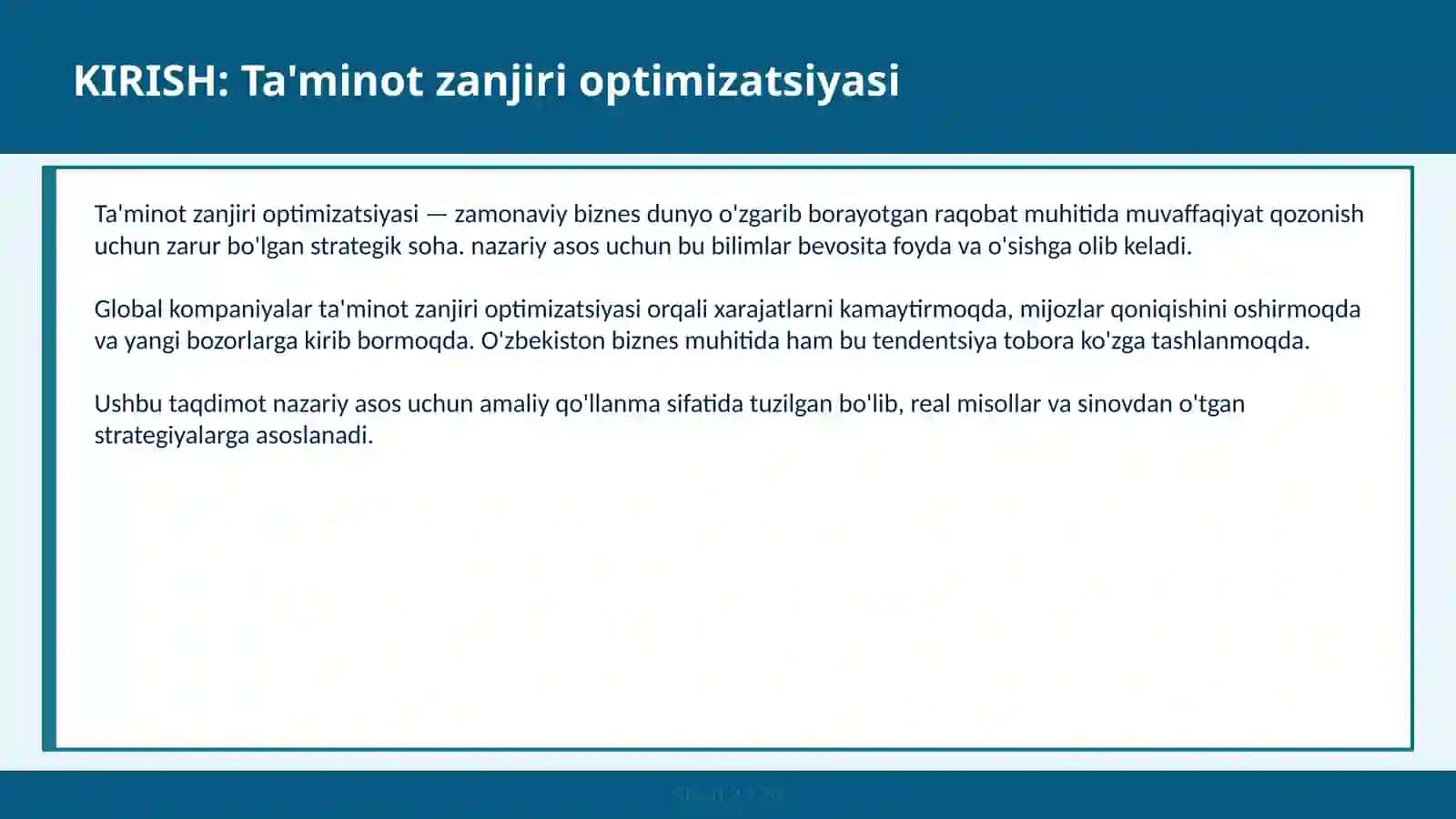 Ta'minot zanjiri optimizatsiyasi 2