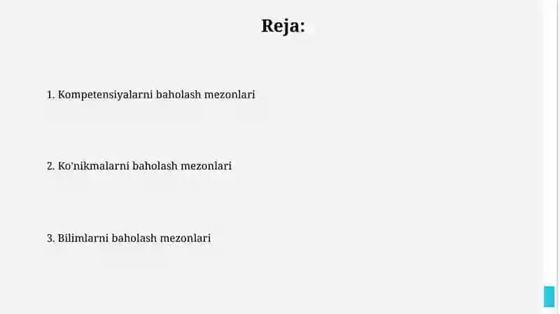 Bilim, ko'nikma va malakalarni baholash mezonlari 2