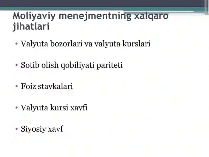 Moliyaviy menejmentning xalqaro jihatlari 2