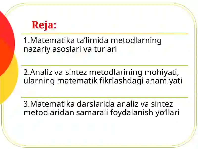 Matematika o'qitish metodlari 2