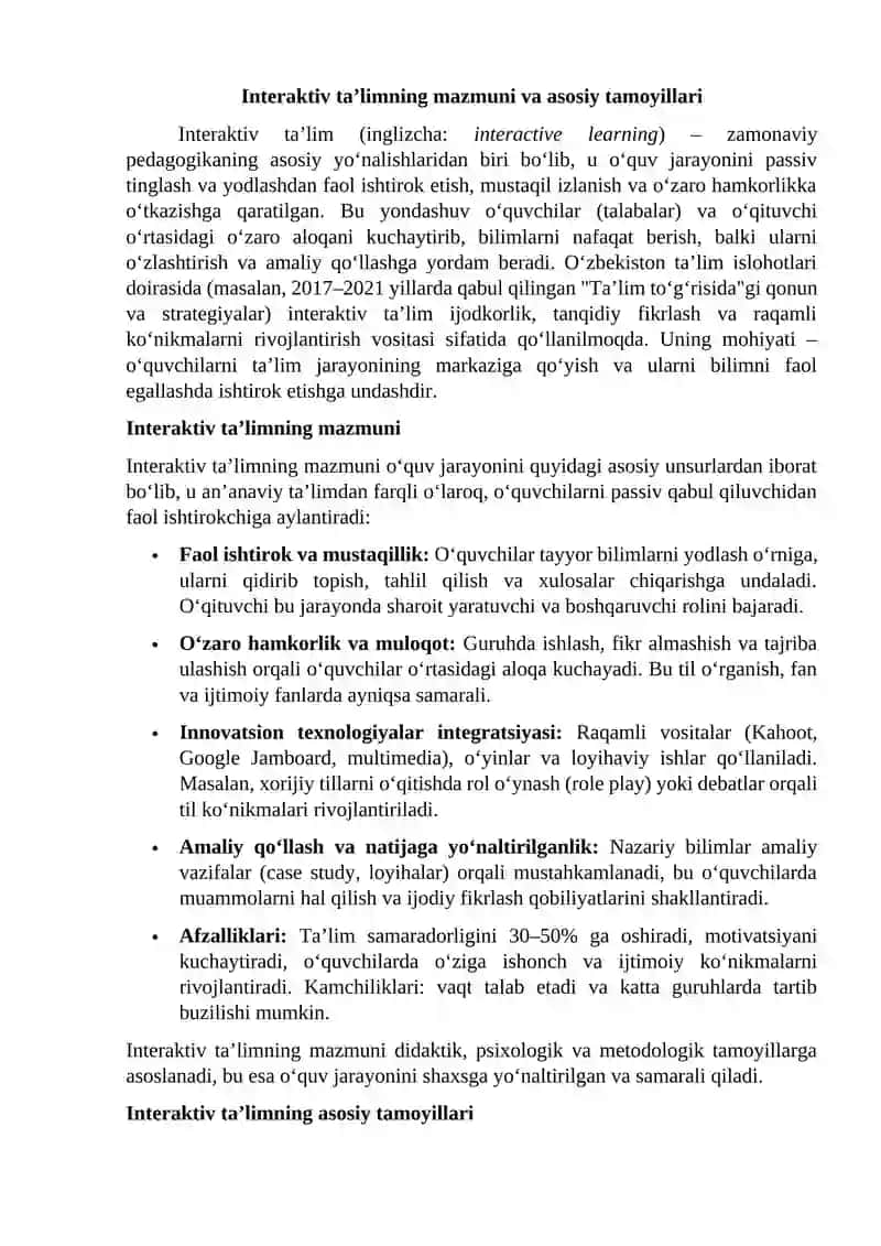 Interaktiv Ta'limning Mazmuni 2