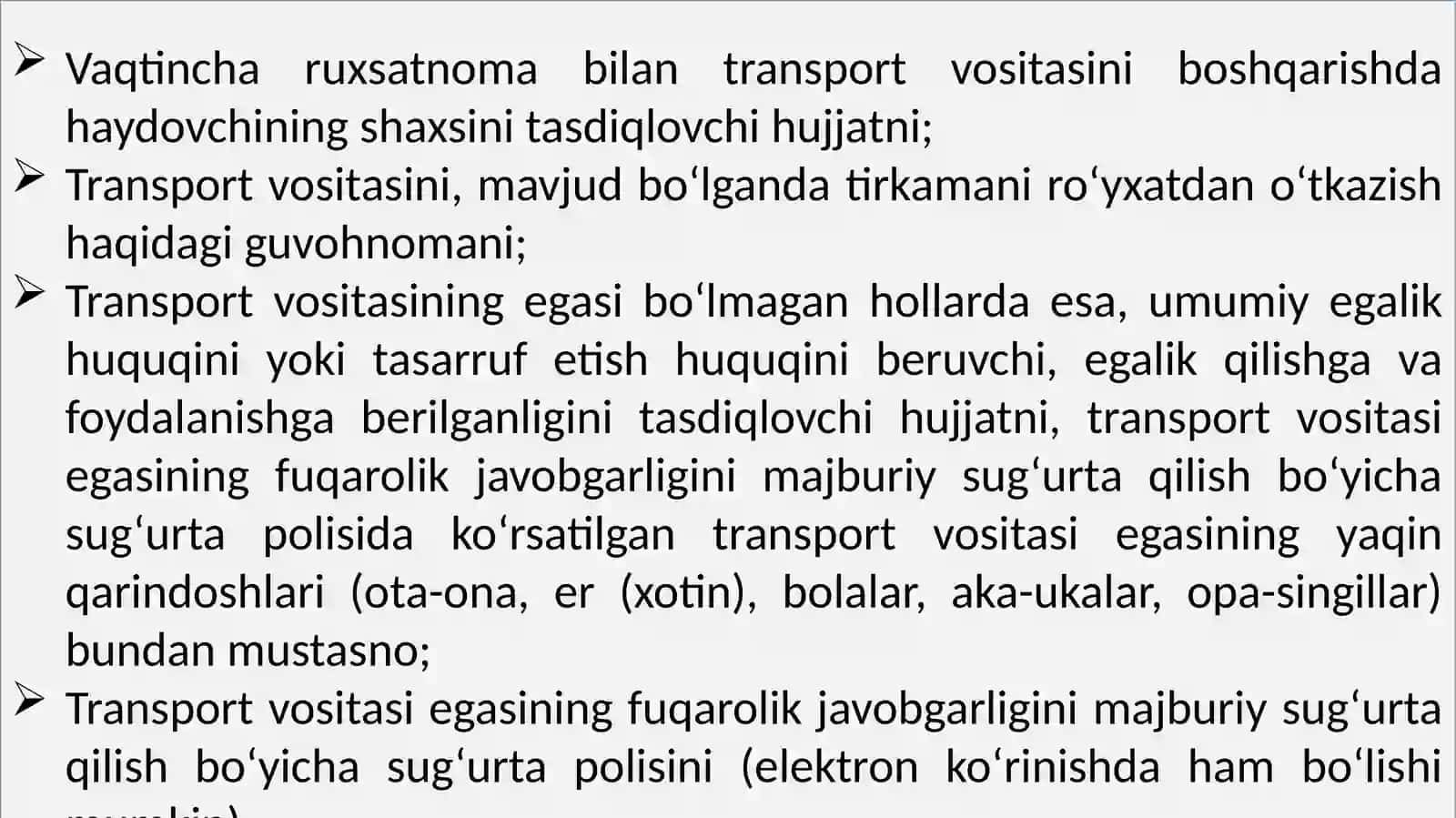 Haydovchilarning umumiy vazifalari 2