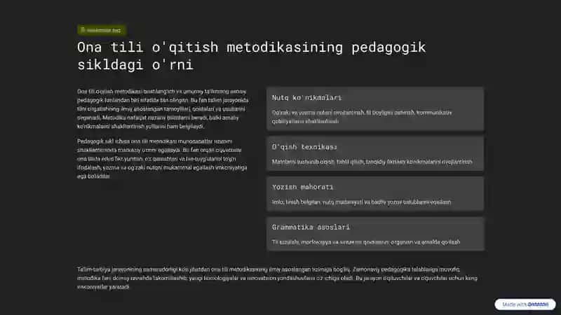 Ona tili o'qitish metodikasi: Pedagogik sikldagi mustaqil fan 2