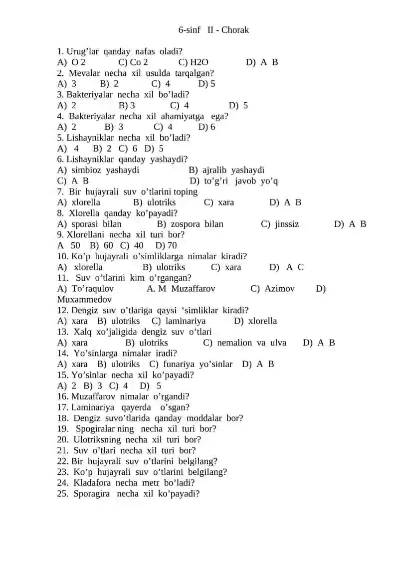 6-sinf Botanika I-chorak 2
