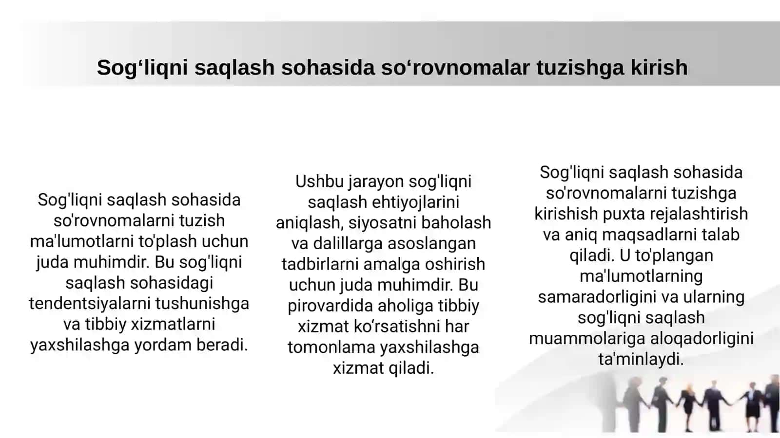 Sog'liqni saqlash sohasida so'rovnomalar tuzish 2