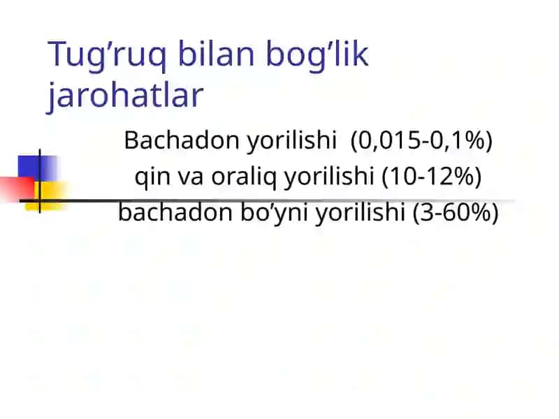 Tug’ruq yo’llarini jarohatlanishi, bachadon yorilishi 2
