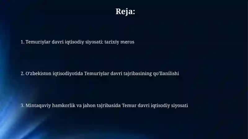 Temuriylar davri iqtisodiy siyosati 2