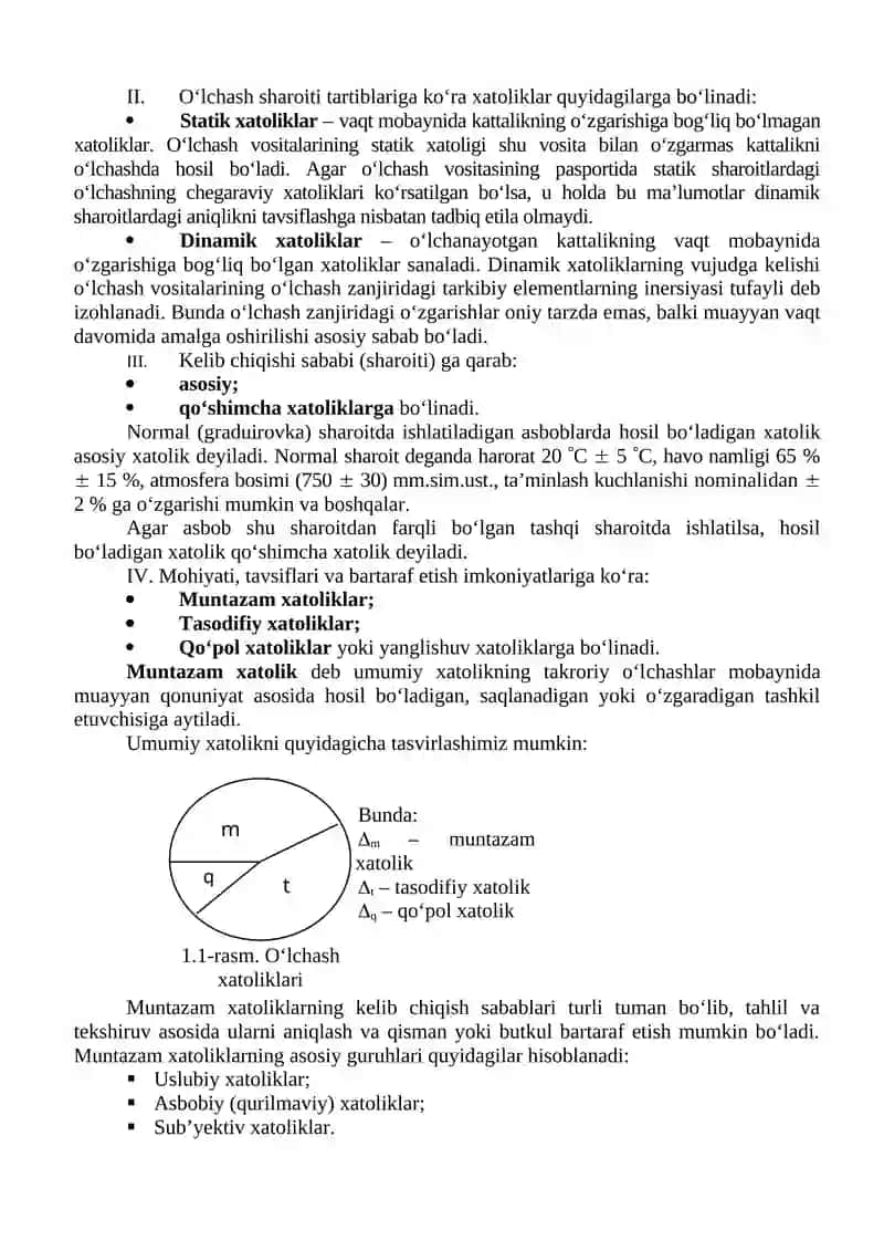 O`LCHASH VOSITALARINING XATOLIKLARINI ANIQLASH 2