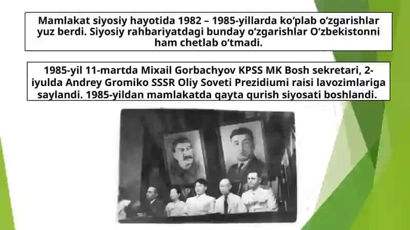 MUSTAQILLIKKA ERISHISH ARAFASIDA OʻZBEKISTONDAGI IJTIMOIY- SIYOSIY JARAYONLAR 2