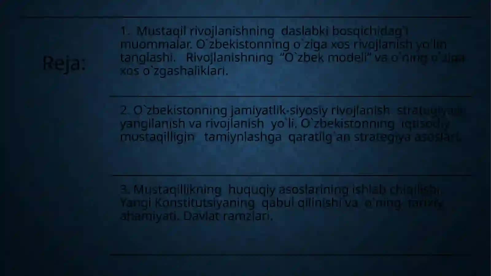 O`zbekistonning o`ziga xosistiqli va taraqqiyot yo`li 2