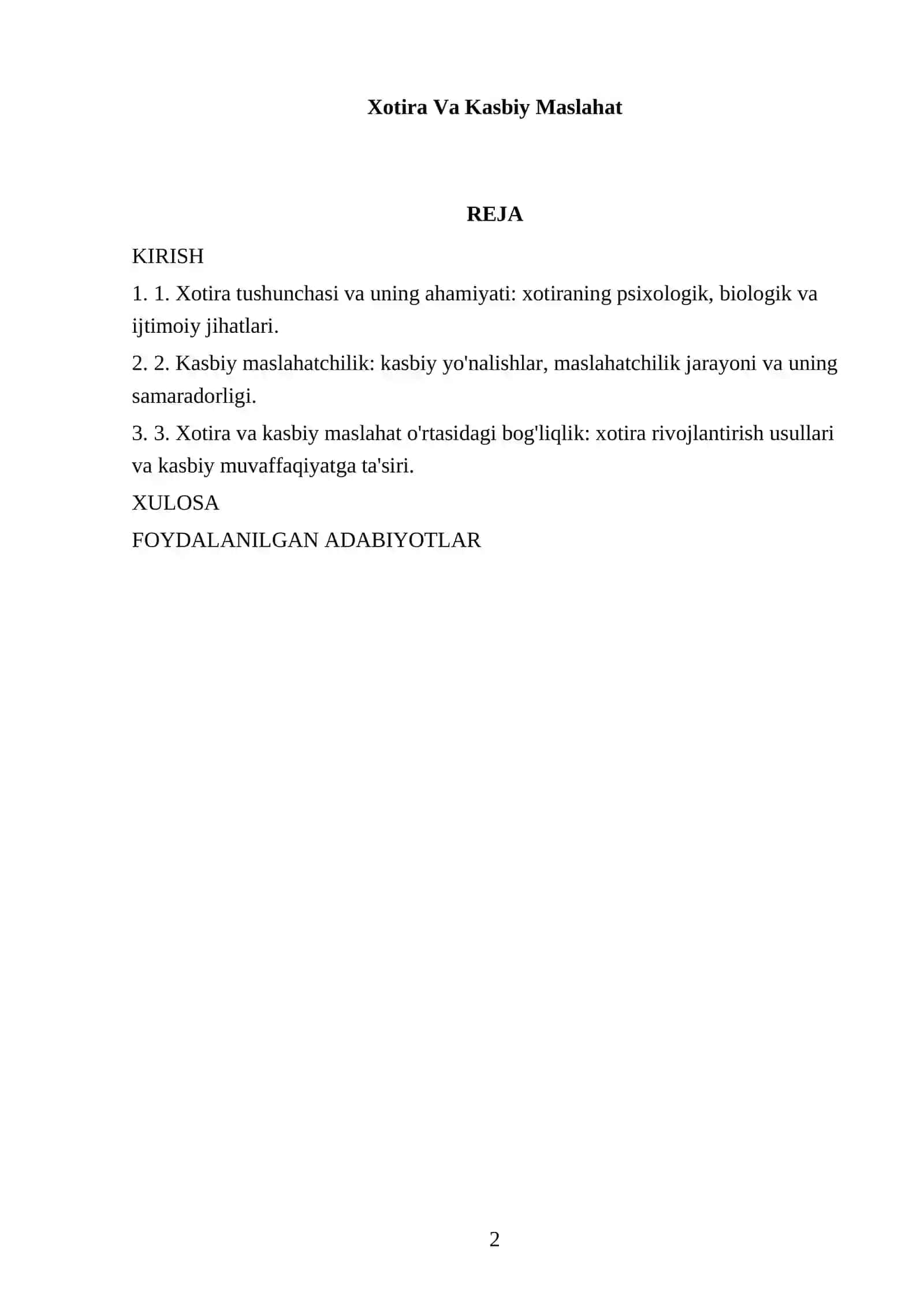 Xotira Va Kasbiy Maslahat 2
