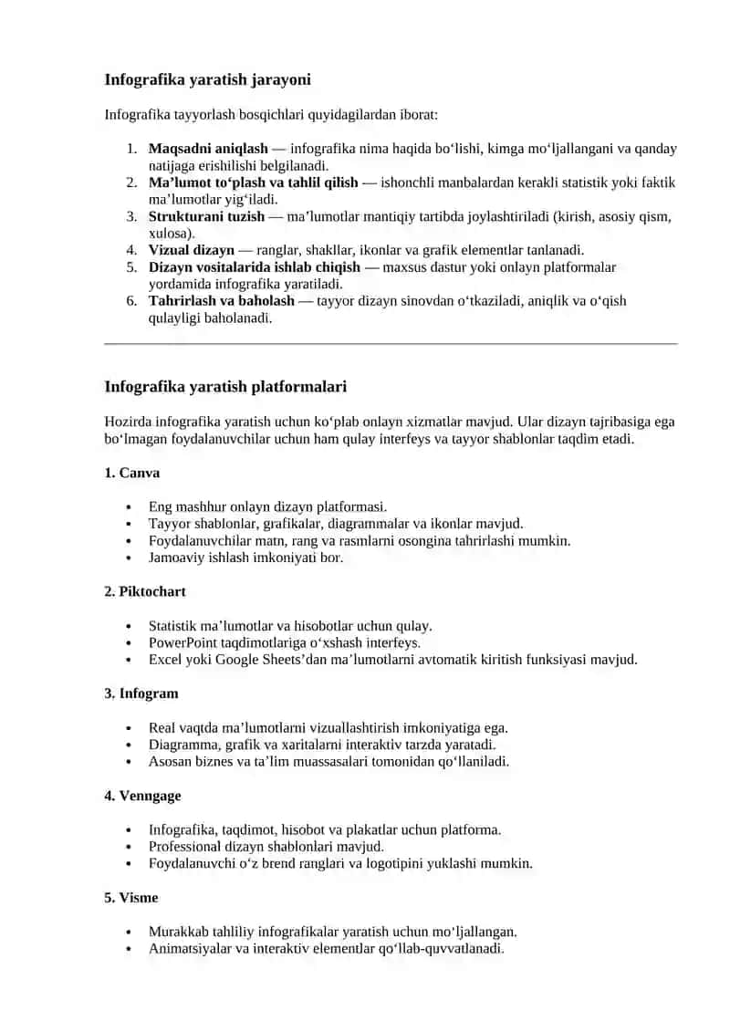 Infografika va uni yaratuvchi platformalar bilan ishlash 2
