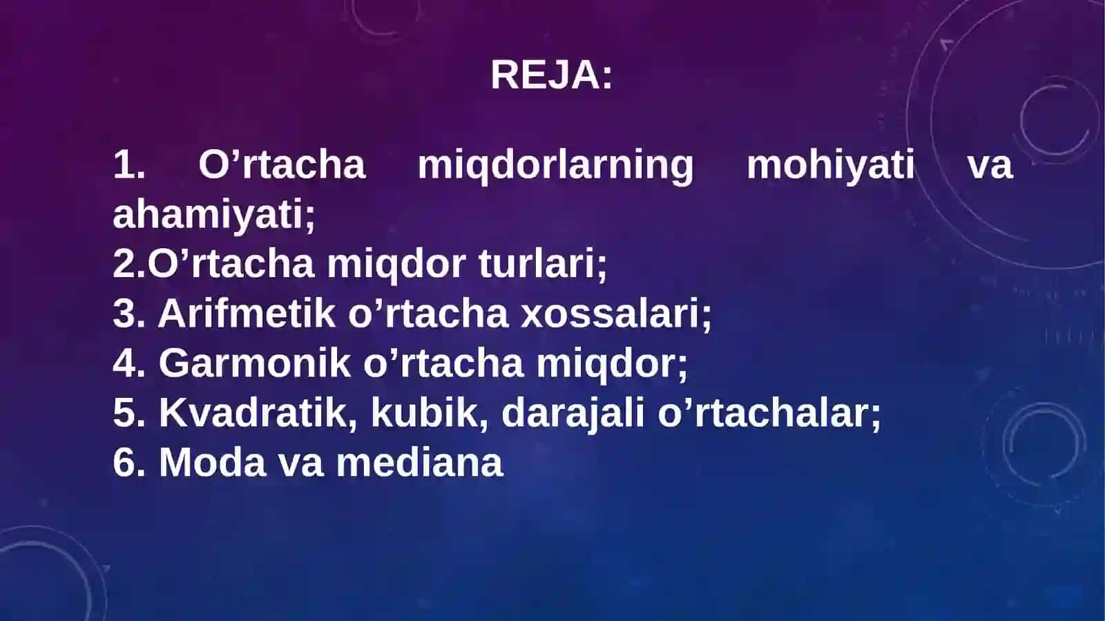 O’RTACHA MIQDORLAR 2