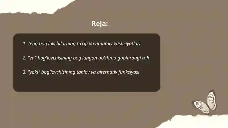 Teng bog'lovchilarning tarifi va umumiy xususiyatlari 2