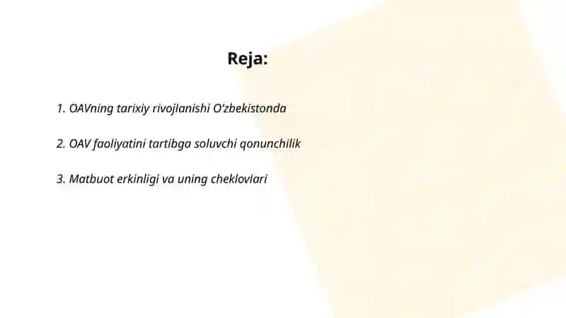 OAVning tarixiy rivojlanishi Oʻzbekistonda 2