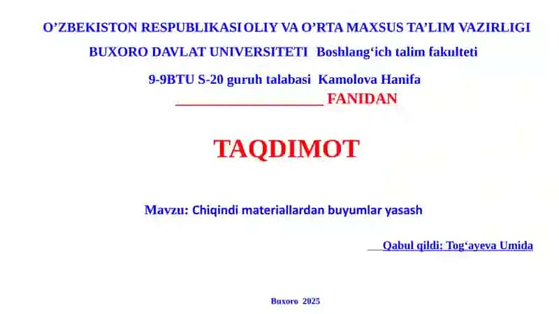 Chiqindi Materiallaridan Buyumlar Yasash 2
