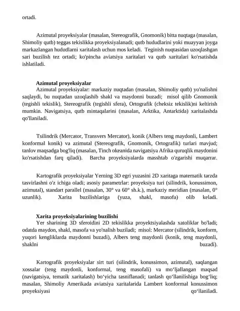 Kartografik proeksiyalarni aniklash 2
