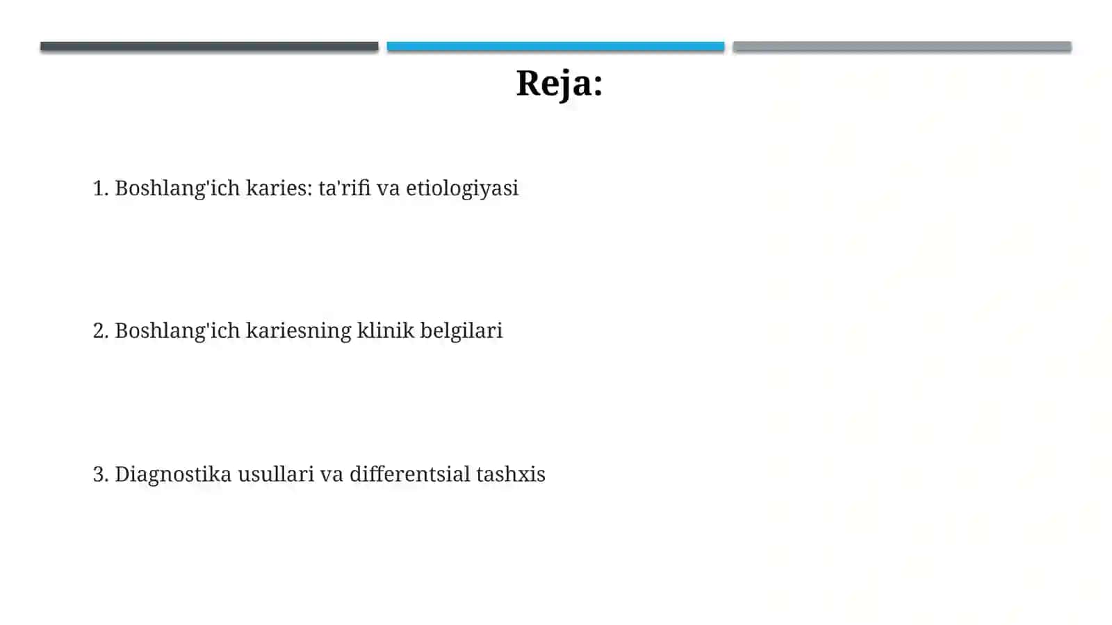 Dogʻ bosqichidagi karies uning klinik belgilari 2