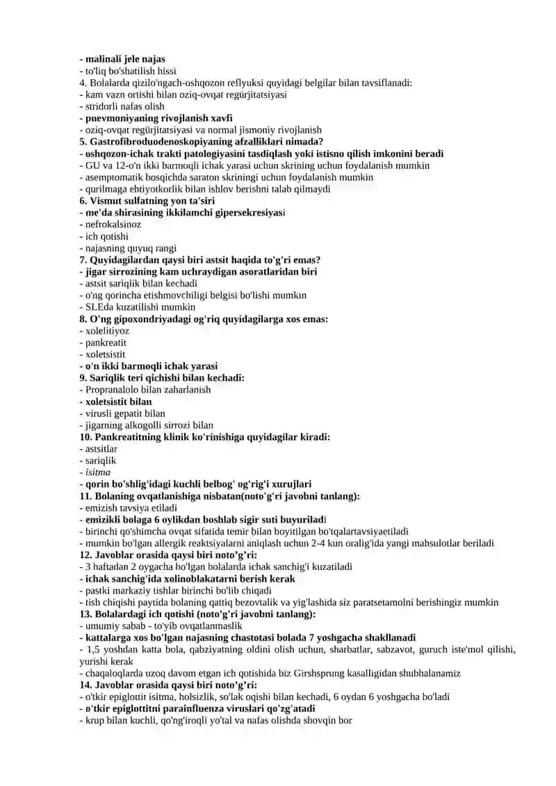 Test savollari bo'yicha amaliyot vrachlarining toifa olish uchun umumiy 2