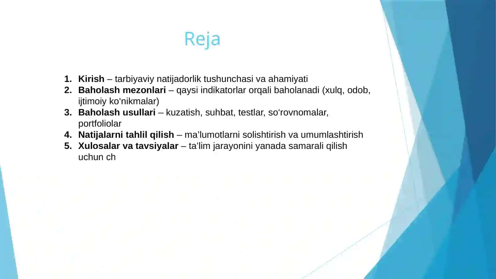 Ta’lim jarayonining tarbiyaviy natijadorligini baholash mavzusida tayyor taqdimot 2