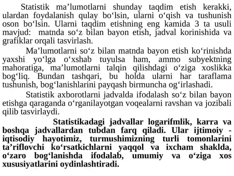 Statistik jadvallar va grafiklar 2