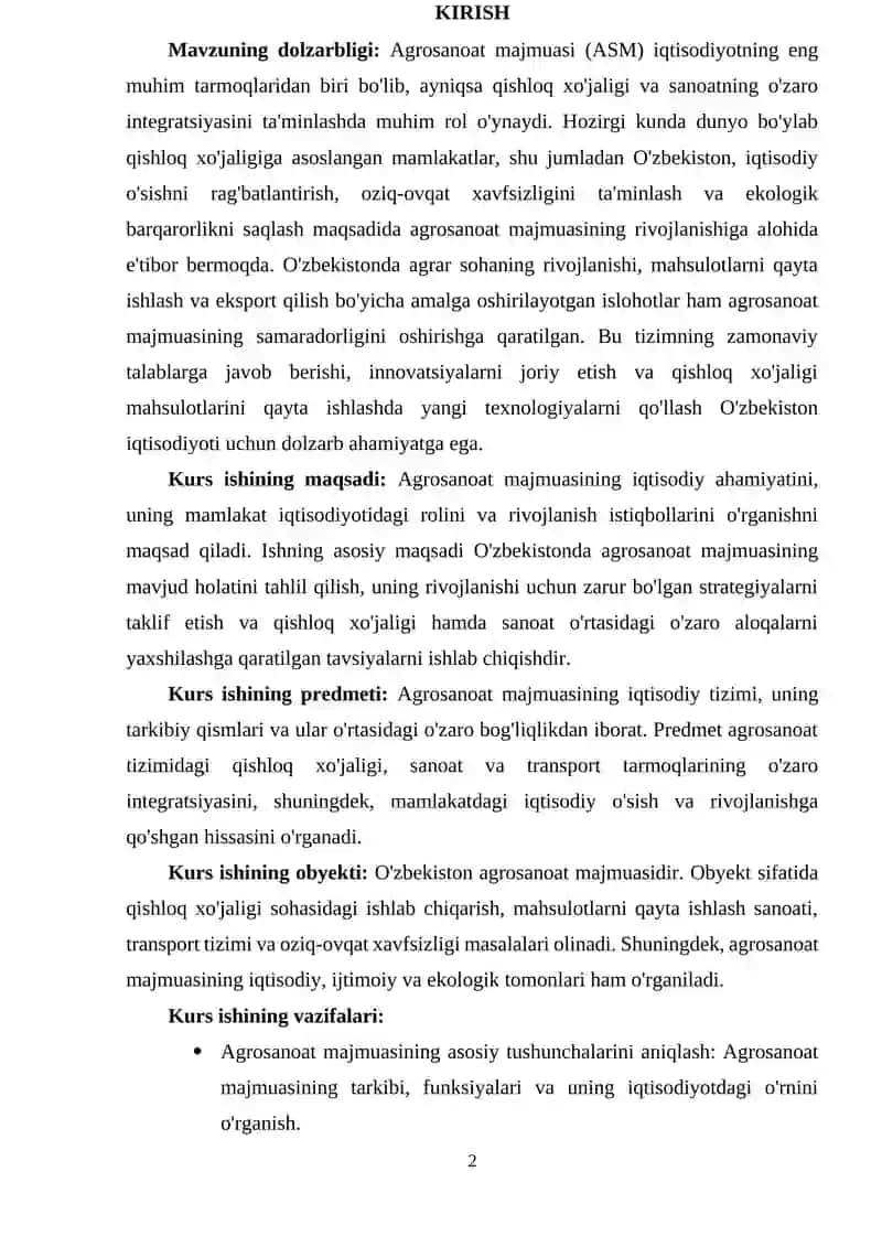 Agrosanoat majmuasining rivojlanish istiqbollari 2