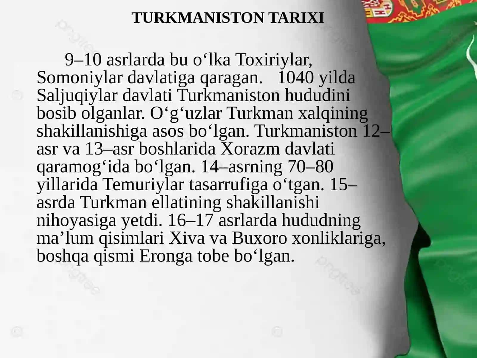 Turkmaniston Respublikasi TURKMANISTON TARIXI 2