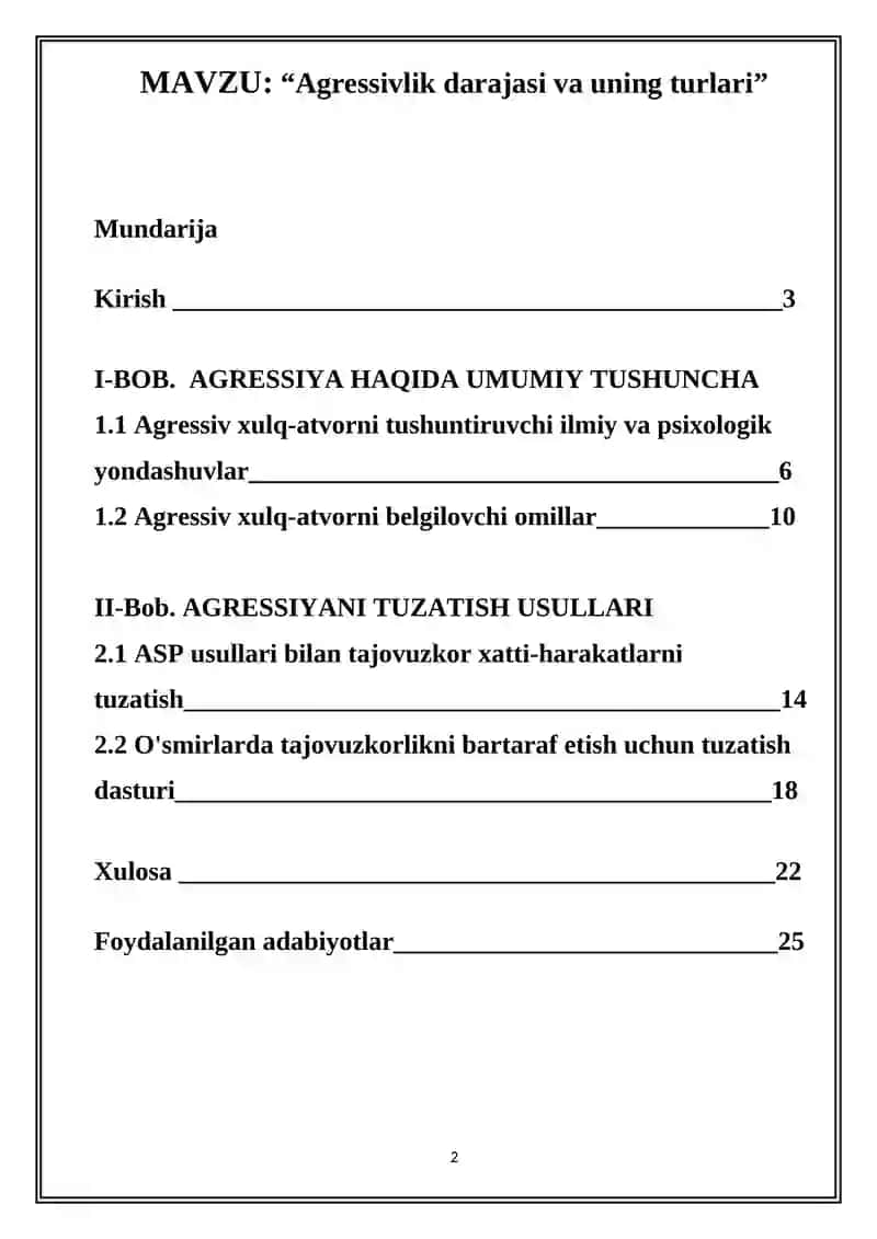Agressivlik darajasi va uning turlari 2