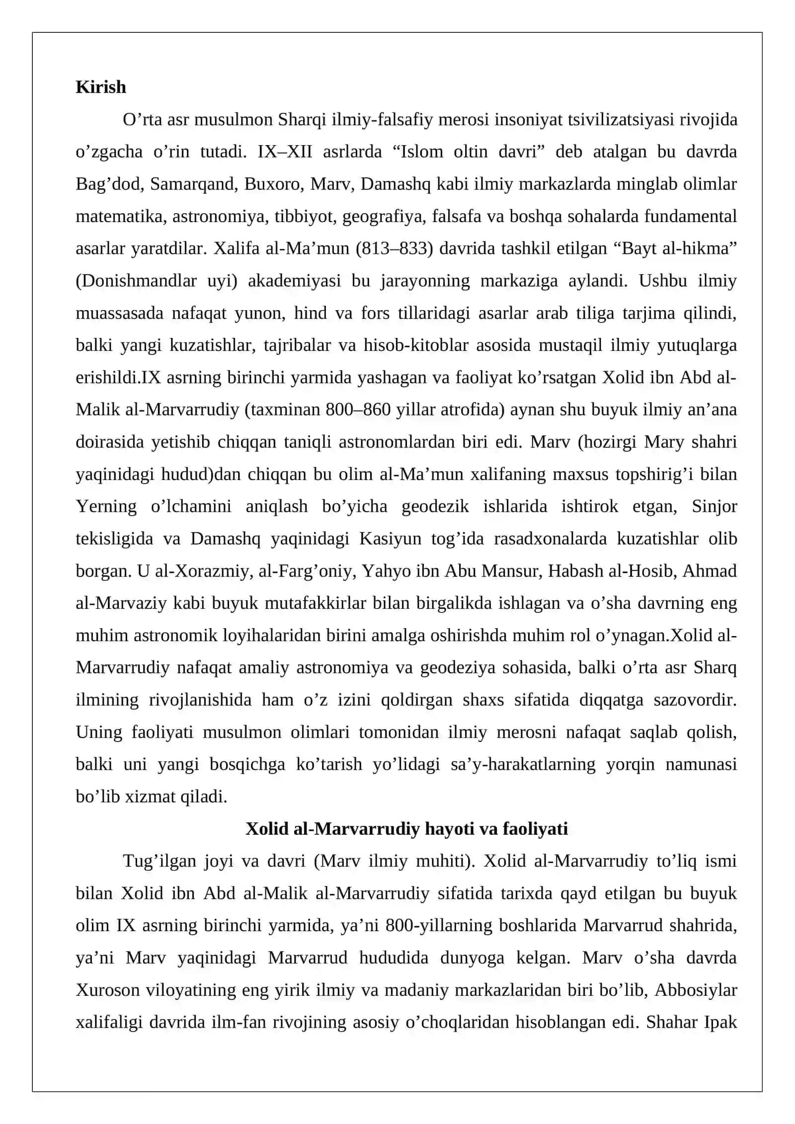 Xolid al-Marvarrudiy (IX asr birinchi yarmi) ilmiy merosi 2