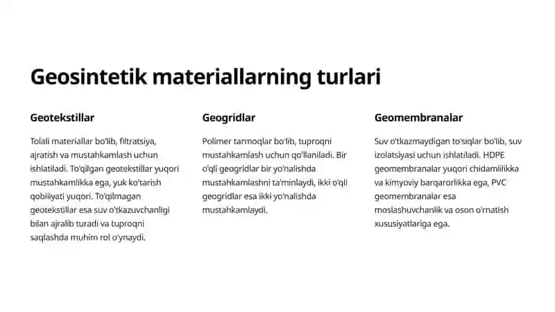 Geosintetik materiallar: Avtomobil yo'llarida qo'llash bo'yicha yo'riqnoma 2