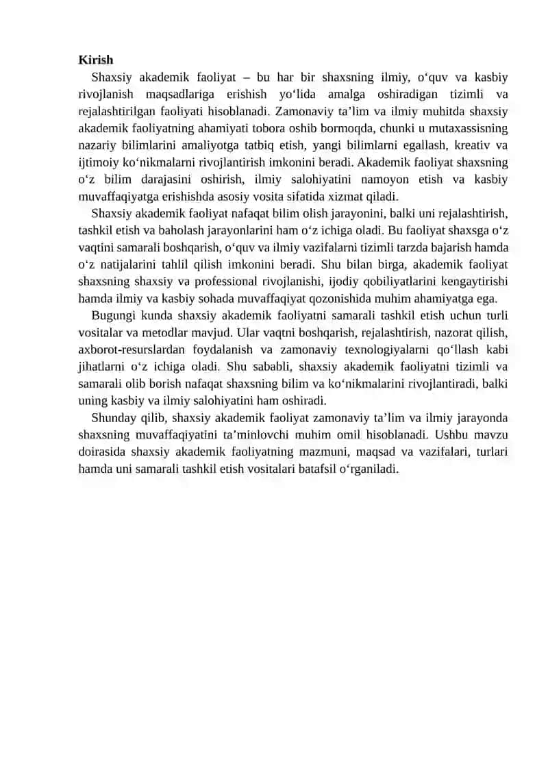 Shaxsiy akademik faoliyat va unda tashkil etish vositalari 2