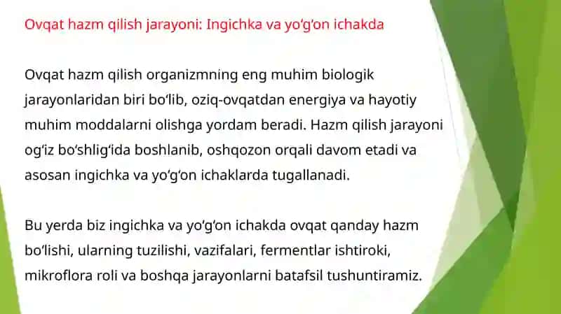 Ingichka va yog’on ichakda ovqat hazm bolishi 2