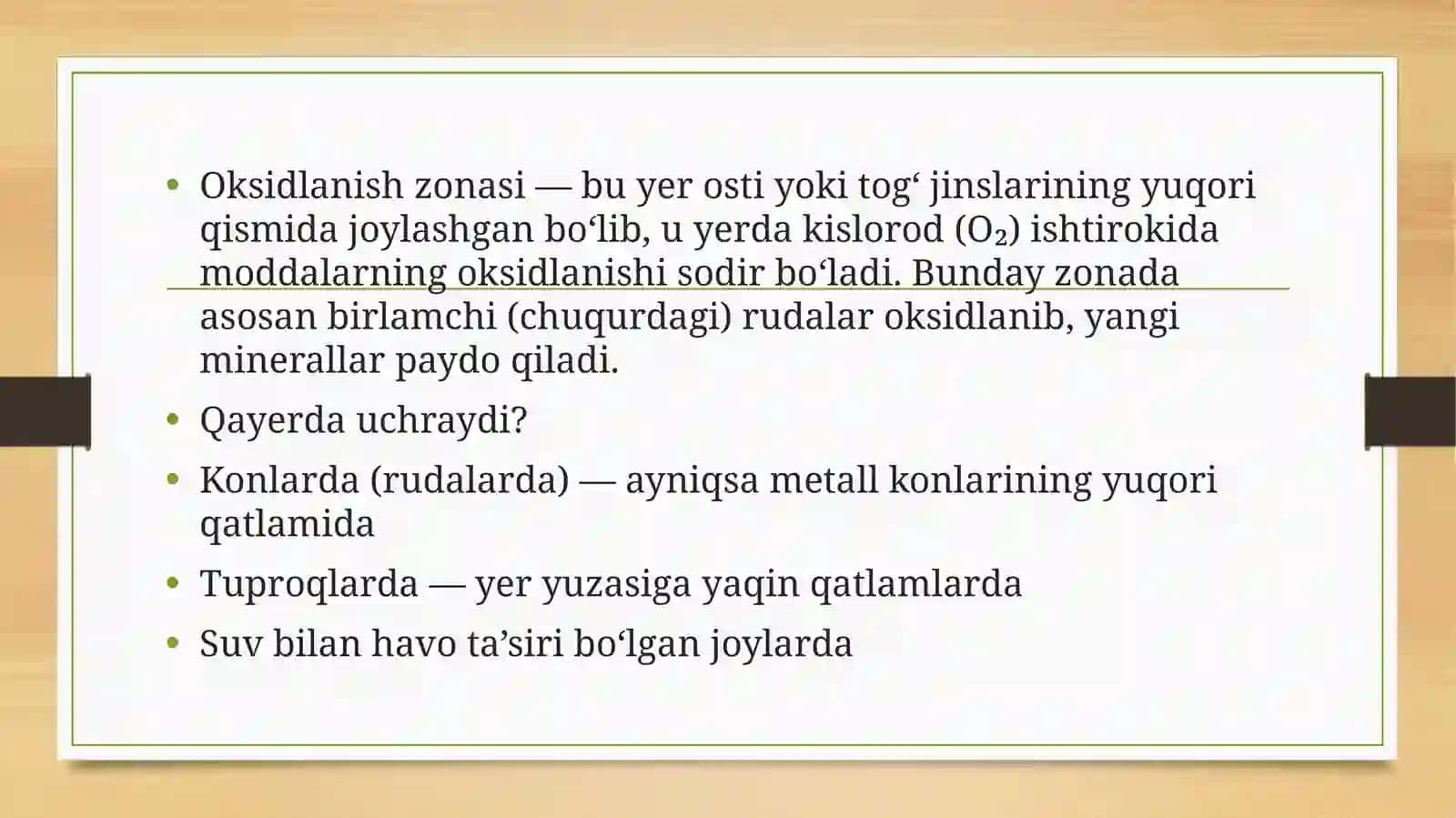 Oksidlanish zonasiga kiruvchi foydali qazilmalar 2