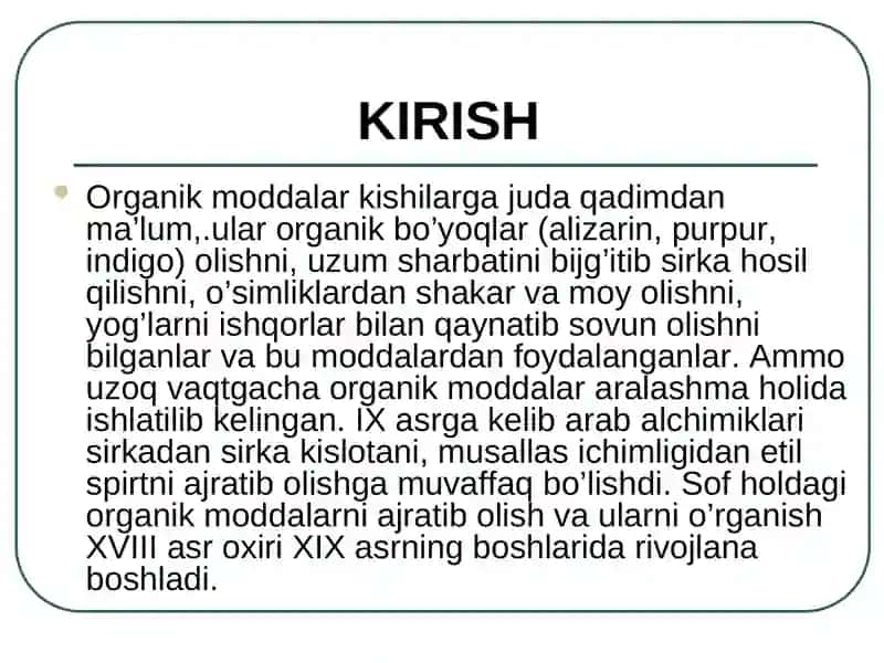 Organik kimyoning rivojlanish tarixi 2
