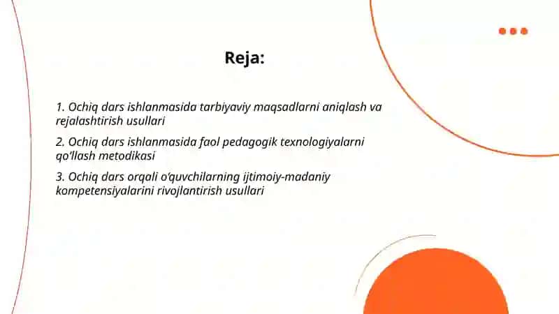 Sinf rahbarining tarbiyaviy faoliyati samaradorligini oshirish usullari ochiq dars ishlanmasi 2
