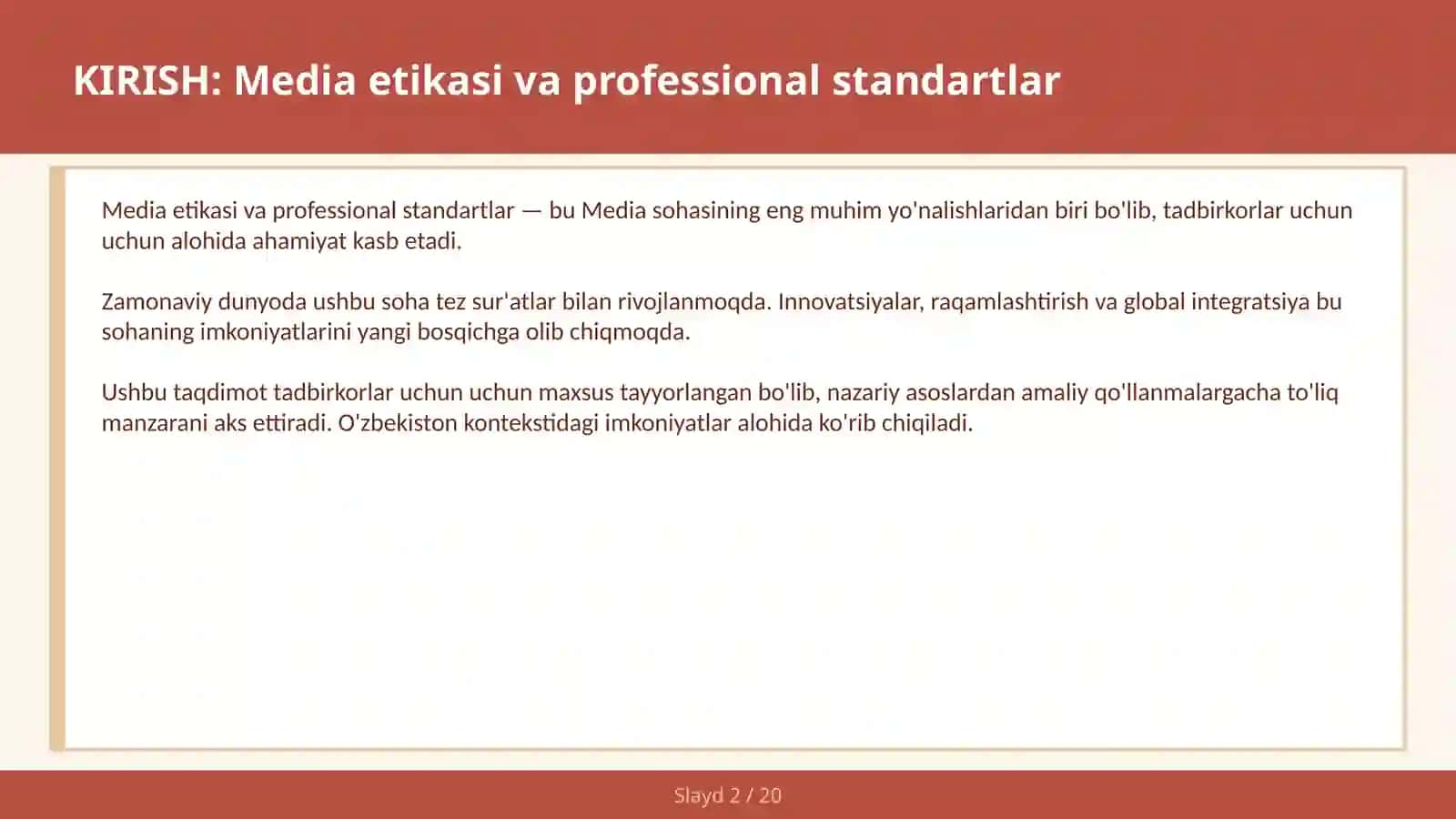 MEDIA ETIKASI VA PROFESSIONAL STANDARTLAR 2
