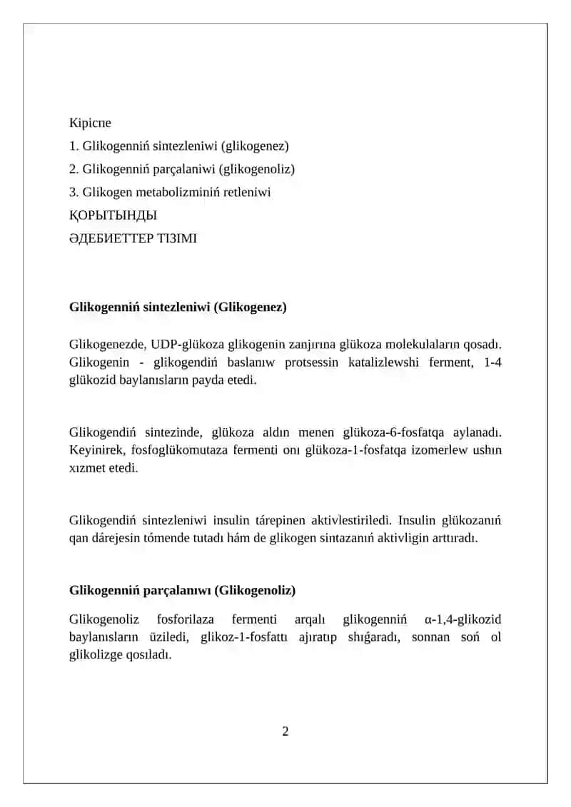 Glikogenniń sintezleniwi (Glikogenez) 2