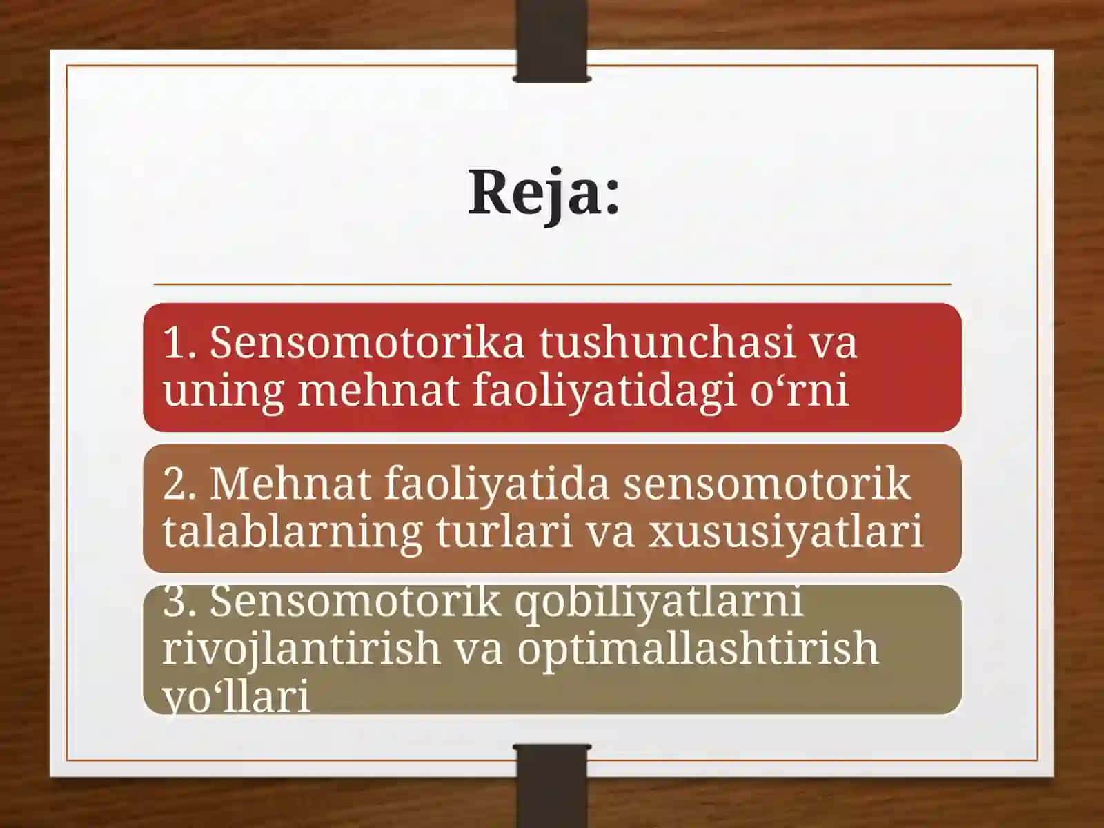 Mehnat faoliyatida sensomotorik talablar 2