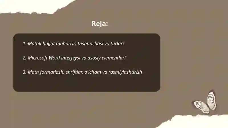 Matnli hujjat muharrirlari.Word matn protsessori 2