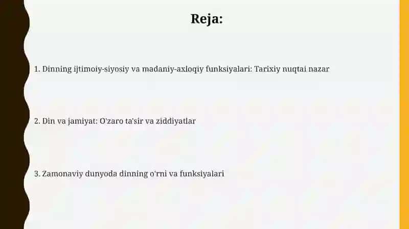 Dinning ijtimoiy-siyosiy va madaniy-axloqiy funksiyalari: Kirish 2