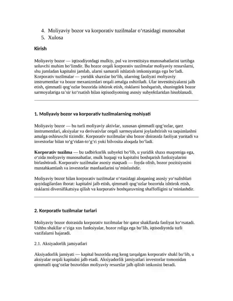 Moliyaviy bozorda korporativ tuzilmalar 2