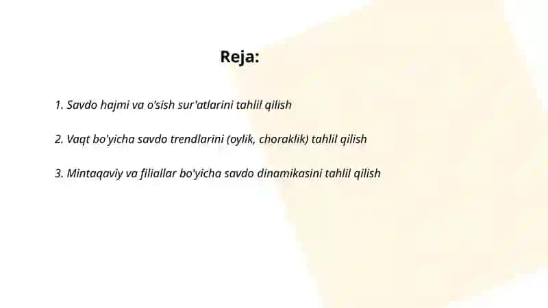 Savdo dinamikasini tahlil qilish 2