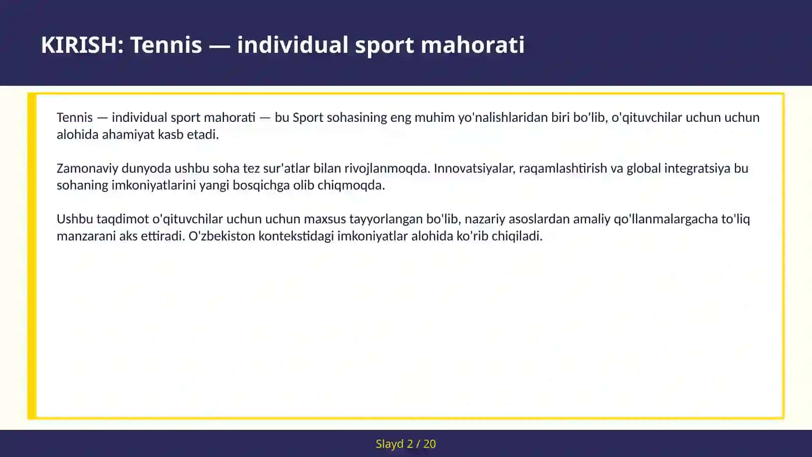 Tennis — individual sport mahorati 2