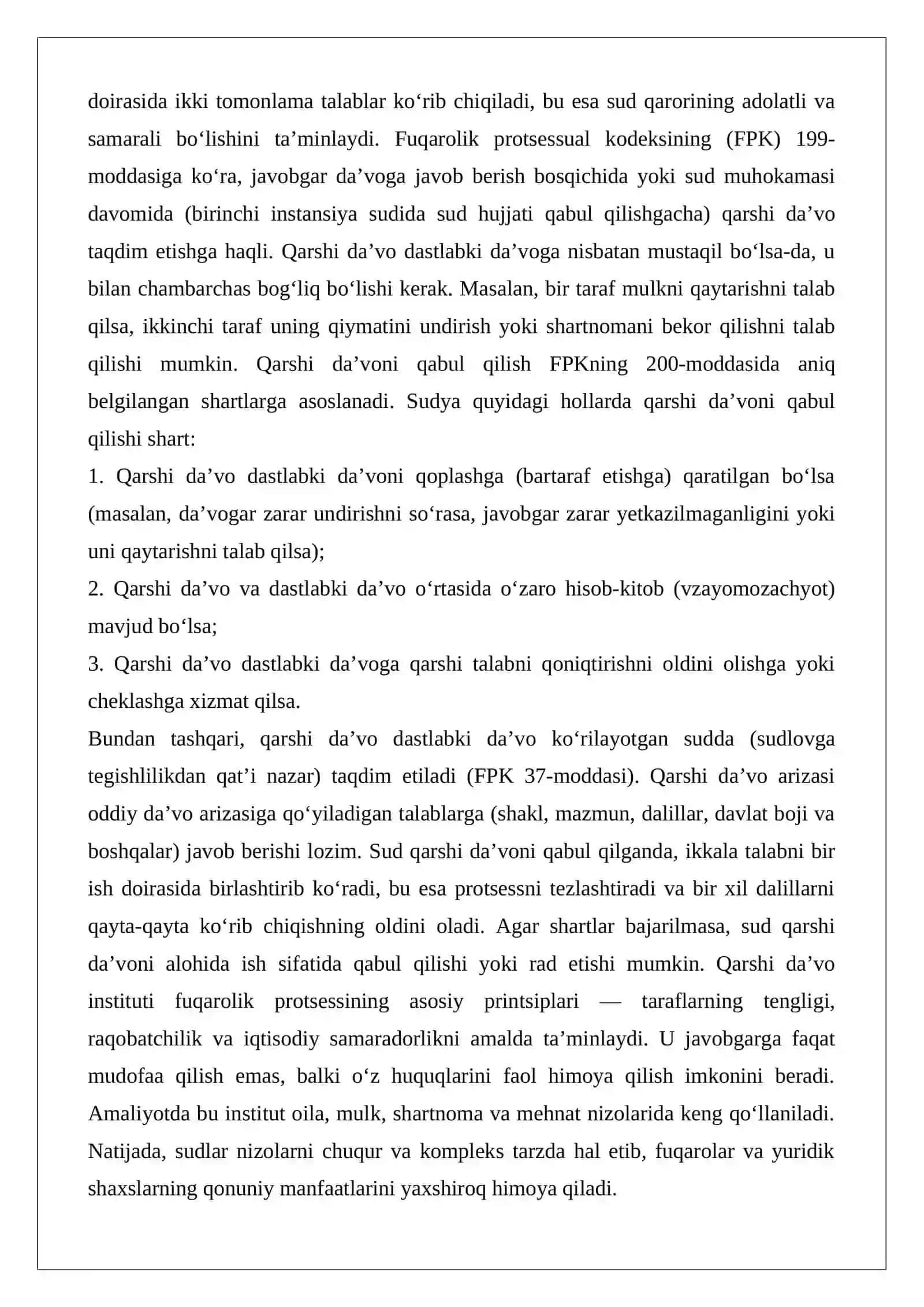 Qarshi da’vo va uni qabul qilish shartlari 2