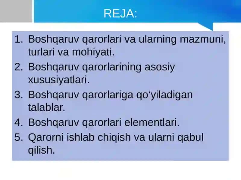 Boshqaruv qarorlarini qabul qilish asoslari 2