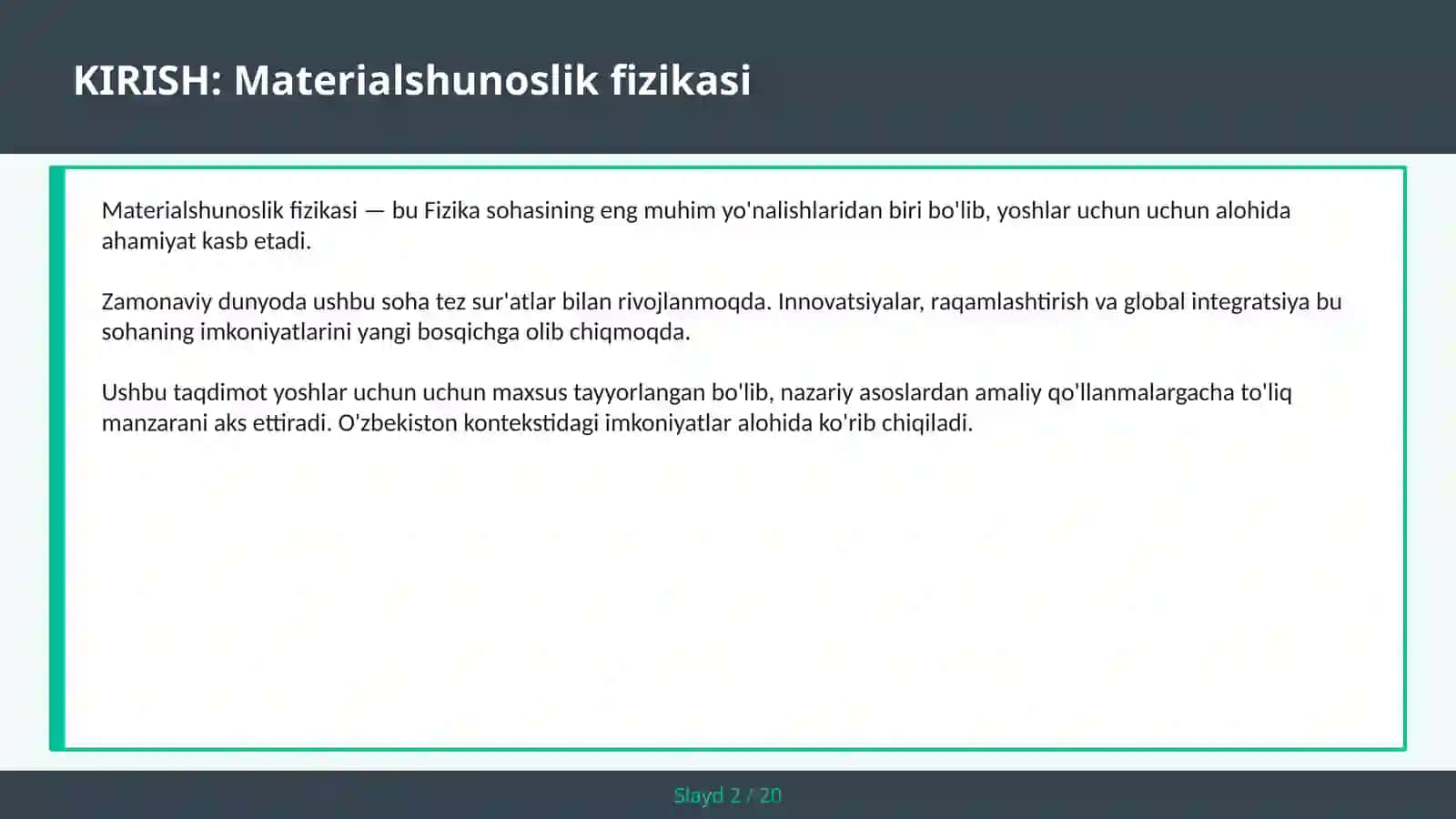 MATERIALSHUNOSLIK FIZIKASI 2