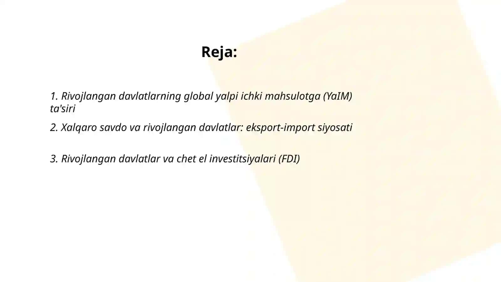 Jahon xo'jaligida rivojlangan davlatlarning o'rni 2