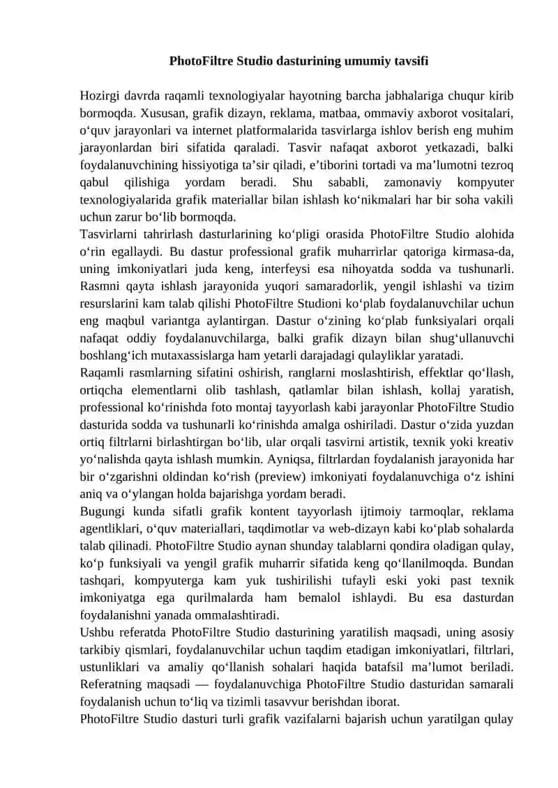 PhotoFiltre Studio DASTURI IMKONIYATLARI 2