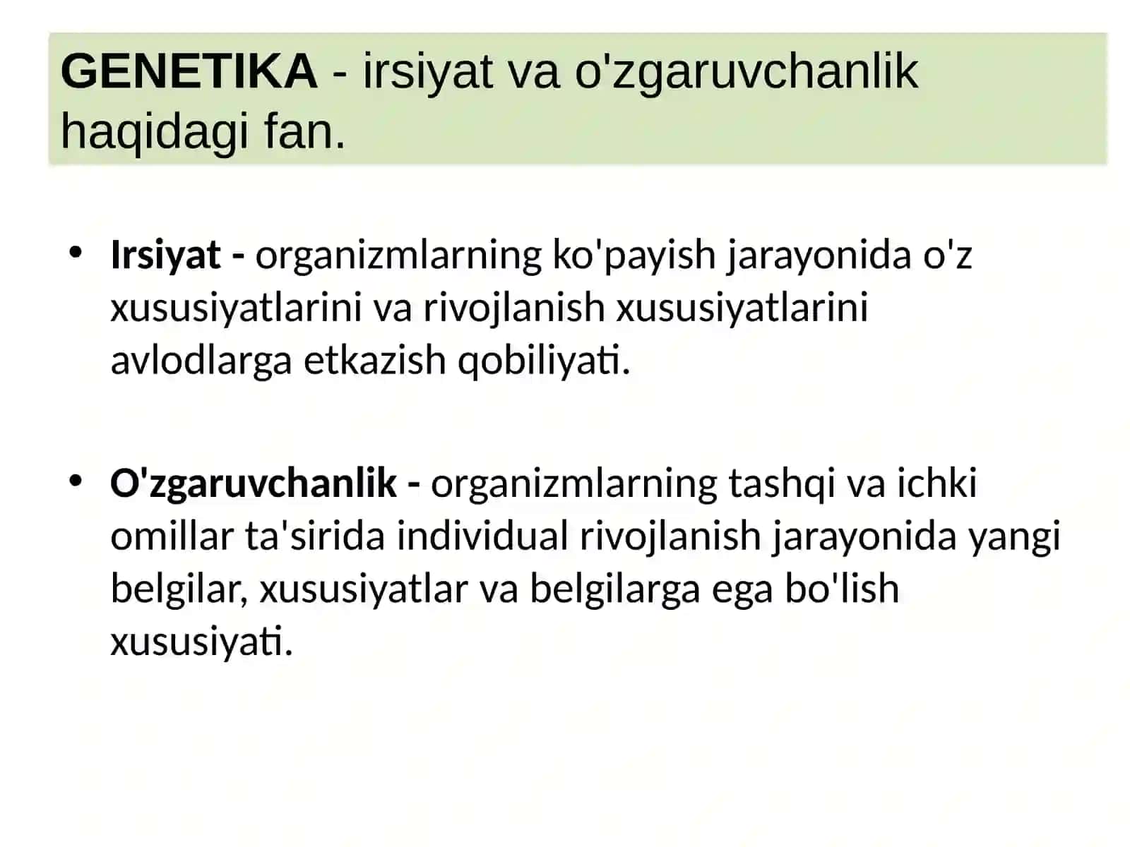 Irsiyatning asosiy shakllari.G. Mendel qonunlari 2